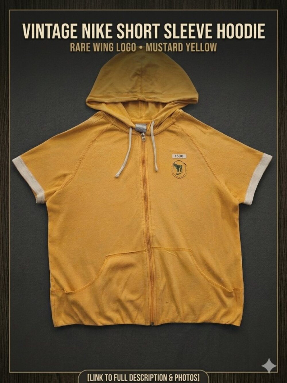 Rare Vintage Nike Short Sleeve Full-Zip Hoodie - Mustard Yellow